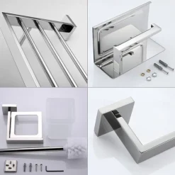 Bathroom Hardware Set 4 Pieces, SUS304 Stainless Steel Remodeled Wall Mounted Bathroom Accessories, Include 1 Towel Rack, 1 Towel Holder.1 Toilet Paper Holder,1 Toliet Brush Sets