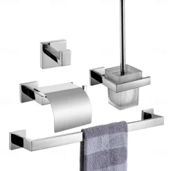 Bathroom Hardware Set 4 Pieces, Brushed Nickel SUS304 Stainless Steel Remodeled Wall Mounted Bathroom Accessories, Include1 Robe Hook, 1 Toilet Paper Holder,1 Towel Holder,1 Toilet Brush Sets