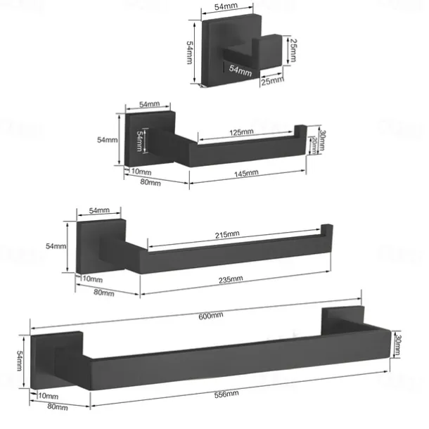 Bathroom Hardware Set 4 Pieces, SUS304 Stainless Steel Wall Mounted Bathroom Accessories, Include Robe Hook, Toilet Paper Holder, Towel Holder, Towel Bar