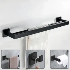 Bathroom Hardware Set 4 Pieces, SUS304 Stainless Steel Wall Mounted Bathroom Accessories, Include Robe Hook, Toilet Paper Holder, Towel Holder, Towel Bar
