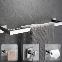 Bathroom Hardware Set 4 Pieces, SUS304 Stainless Steel Wall Mounted Bathroom Accessories, Include Robe Hook, Toilet Paper Holder, Towel Holder, Towel Bar