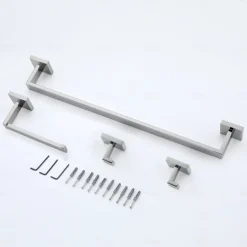 Bathroom Hardware Set 4 Pieces, SUS304 Stainless Steel Remodeled Wall Mounted Bathroom Accessories, Include 2 Robe Hook,1 Towel Bar,1 Toilet Paper Holder