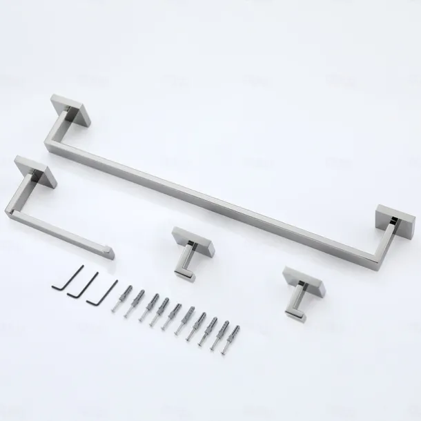 Bathroom Hardware Set 4 Pieces, SUS304 Stainless Steel Remodeled Wall Mounted Bathroom Accessories, Include 2 Robe Hook,1 Towel Bar,1 Toilet Paper Holder