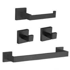 Bathroom Hardware Set 4 Pieces, SUS304 Stainless Steel Remodeled Wall Mounted Bathroom Accessories, Include 2 Robe Hook,1 Towel Bar,1 Toilet Paper Holder