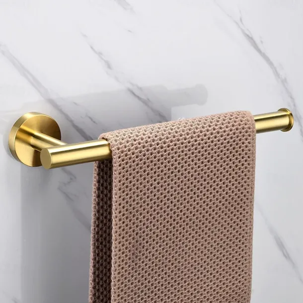 Bathroom Hardware Set Bath Accessory Kit 4 Piece Brushed Gold Metallic Bathroom Accessories Wall Mount 18 Inch Towel Bar Toilet Paper Holder Robe Clothes Hook Stainless Steel