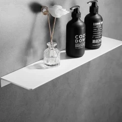 Bathroom Shelf Self-adhesive Bath Storage Rack 30-50cm Modern Space Aluminum Rust-proof Bathroom Organizer Wall Shelf (Black/White)