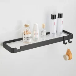 Bathroom Shelves Wall Mounted Golden Storage Organizer Rack Bathroom Kitchen Bathroom Hardware Pendant Bathroom Shelf Space Aluminum Acrylic Shower Rack Corner Shelf Square Bath Shower Shelf(Golden,Black)