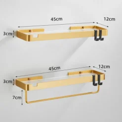 Bathroom Shelves Wall Mounted Golden Storage Organizer Rack Bathroom Kitchen Bathroom Hardware Pendant Bathroom Shelf Space Aluminum Acrylic Shower Rack Corner Shelf Square Bath Shower Shelf(Golden,Black)