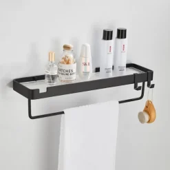 Bathroom Shelves Wall Mounted Golden Storage Organizer Rack Bathroom Kitchen Bathroom Hardware Pendant Bathroom Shelf Space Aluminum Acrylic Shower Rack Corner Shelf Square Bath Shower Shelf(Golden,Black)