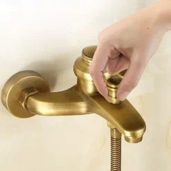 Bathroom Shower Faucet Set, High Flow Vintage Style Wall Mounted Outside Antique Dual-Head Pull Out Shower Head with Handheld, Hot and Cold Water Switch Included