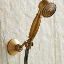 Bathroom Shower Faucet Set, High Flow Vintage Style Wall Mounted Outside Antique Dual-Head Pull Out Shower Head with Handheld, Hot and Cold Water Switch Included