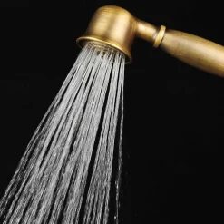 Bathroom Shower Faucet Set, High Flow Vintage Style Wall Mounted Outside Antique Dual-Head Pull Out Shower Head with Handheld, Hot and Cold Water Switch Included