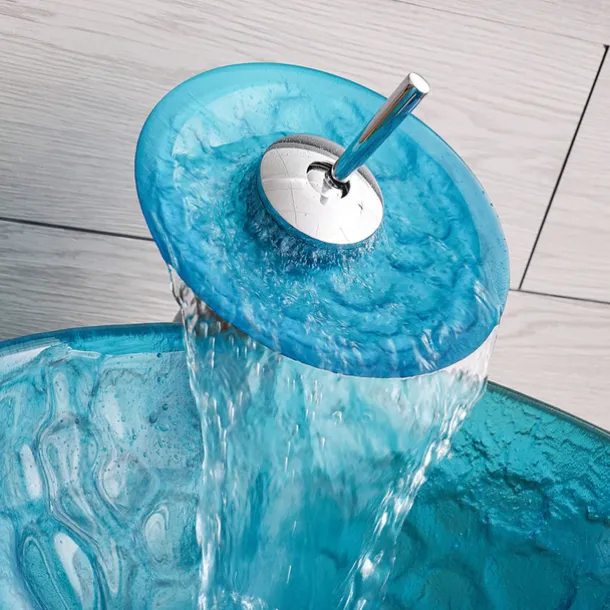 Bathroom Sink / Bathroom Faucet / Bathroom Mounting Ring Vanity Wash Basin - Tempered Glass Round Vessel Sink