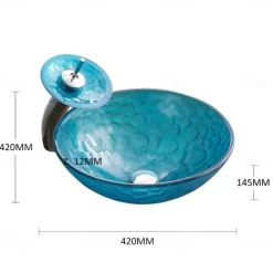 Bathroom Sink / Bathroom Faucet / Bathroom Mounting Ring Vanity Wash Basin - Tempered Glass Round Vessel Sink