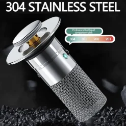 Bathroom Sink Drain Strainer, Pop Up Sink Drain Filter with Removable Stainless Steel Filter Basket Hair Catcher, Bathroom Sink Drain Stopper, for Us Bathroom Sink Stopper Replacement
