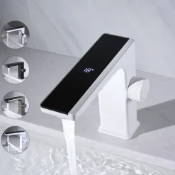 Bathroom Sink Faucet - Classic Chrome / Gun Grey Electroplated / Black / Whiete Painted Finishes Centerset Single Handle One HoleBath Temperature Display Taps