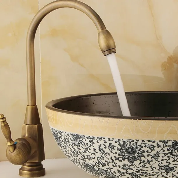 Bathroom Sink Faucet - FaucetSet / Widespread Antique Brass Centerset Single Handle One HoleBath Taps