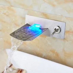 Bathroom Sink Faucet - LED / Wall Mount / Waterfall Nickel Brushed Wall Mounted Two Holes / Single Handle Two HolesBath Taps