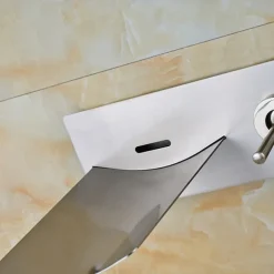 Bathroom Sink Faucet - LED / Wall Mount / Waterfall Nickel Brushed Wall Mounted Two Holes / Single Handle Two HolesBath Taps