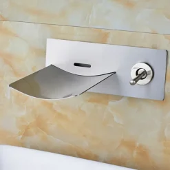 Bathroom Sink Faucet - LED / Wall Mount / Waterfall Nickel Brushed Wall Mounted Two Holes / Single Handle Two HolesBath Taps