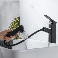 Bathroom Sink Faucet - Pull out / Pullout Spray Electroplated Centerset Single Handle One HoleBath Taps