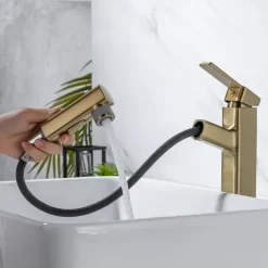 Bathroom Sink Faucet - Pull out / Pullout Spray Electroplated Centerset Single Handle One HoleBath Taps