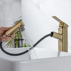 Bathroom Sink Faucet - Pull out / Pullout Spray Electroplated Centerset Single Handle One HoleBath Taps