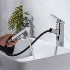 Bathroom Sink Faucet - Pull out / Pullout Spray Electroplated Centerset Single Handle One HoleBath Taps