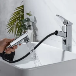 Bathroom Sink Faucet - Pull out / Pullout Spray Electroplated Centerset Single Handle One HoleBath Taps