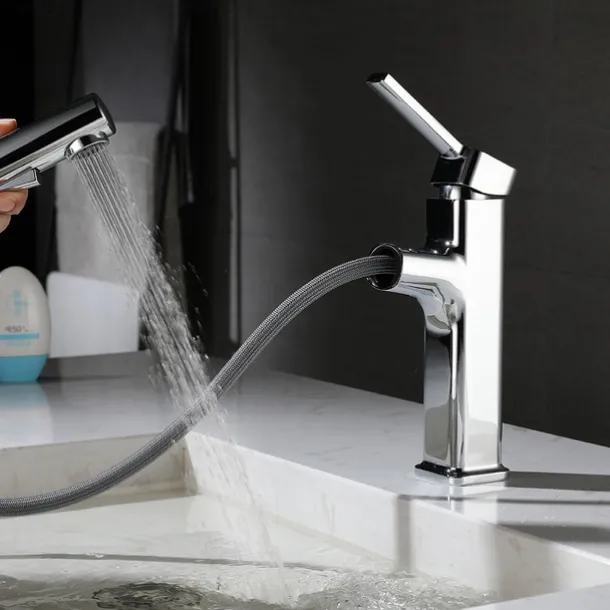 Bathroom Sink Faucet - Pull out / Classic Electroplated Centerset Single Handle One HoleBath Taps