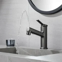 Bathroom Sink Faucet - Pull out Electroplated Centerset Single Handle One HoleBath Taps