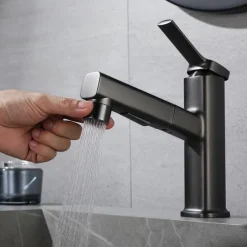 Bathroom Sink Faucet - Pull out Electroplated Centerset Single Handle One HoleBath Taps