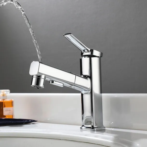 Bathroom Sink Faucet - Pull out Electroplated Centerset Single Handle One HoleBath Taps
