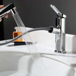 Bathroom Sink Faucet - Pull out Electroplated Centerset Single Handle One HoleBath Taps