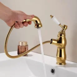 Bathroom Sink Faucet - Pull out Electroplated Centerset Single Handle One HoleBath Taps