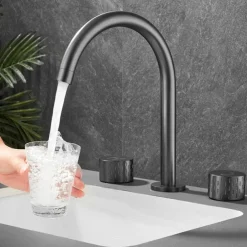 Bathroom Sink Faucet - Rotatable / Classic Electroplated Widespread Two Handles Three Holes Bath Taps