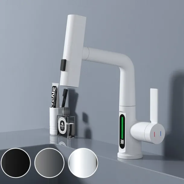 Bathroom Sink Faucet - Rotatable / Pull out / LED Electroplated / Painted Finishes Centerset Single Handle One HoleBath Taps