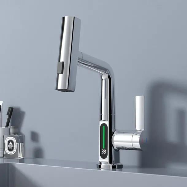 Bathroom Sink Faucet - Rotatable / Pull out / LED Electroplated / Painted Finishes Centerset Single Handle One HoleBath Taps