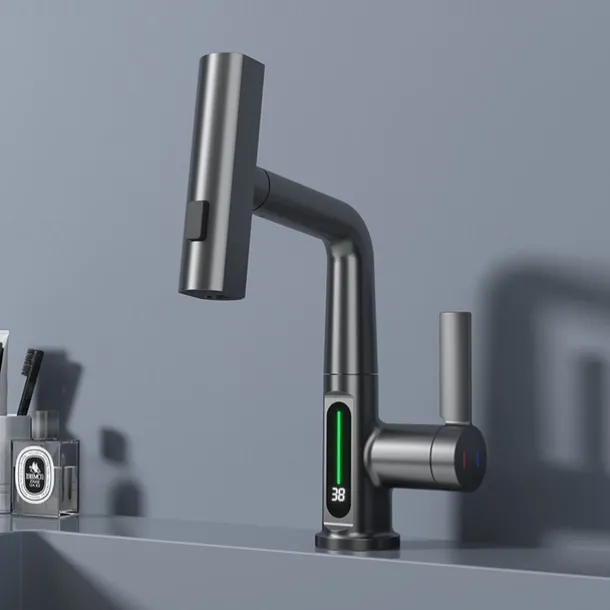 Bathroom Sink Faucet - Rotatable / Pull out / LED Electroplated / Painted Finishes Centerset Single Handle One HoleBath Taps