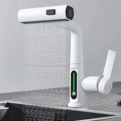 Bathroom Sink Faucet - Rotatable / Pull out / LED Electroplated / Painted Finishes Centerset Single Handle One HoleBath Taps