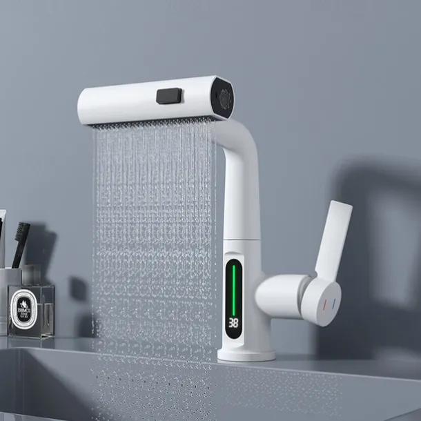 Bathroom Sink Faucet - Rotatable / Pull out / LED Electroplated / Painted Finishes Centerset Single Handle One HoleBath Taps