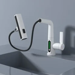 Bathroom Sink Faucet - Rotatable / Pull out / LED Electroplated / Painted Finishes Centerset Single Handle One HoleBath Taps