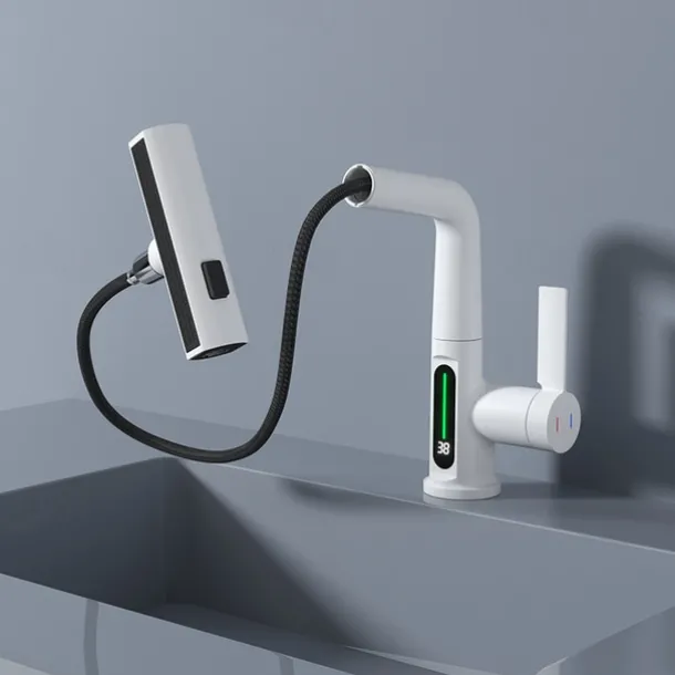 Bathroom Sink Faucet - Rotatable / Pull out / LED Electroplated / Painted Finishes Centerset Single Handle One HoleBath Taps