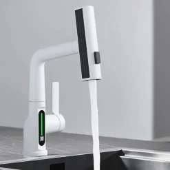 Bathroom Sink Faucet - Rotatable / Pull out / LED Electroplated / Painted Finishes Centerset Single Handle One HoleBath Taps