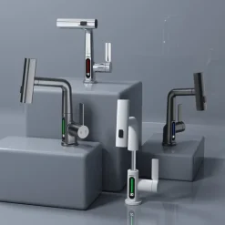 Bathroom Sink Faucet - Rotatable / Pull out / LED Electroplated / Painted Finishes Centerset Single Handle One HoleBath Taps