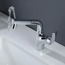 Bathroom Sink Faucet - Rotatable / Pull out Chrome / Electroplated / Painted Finishes Centerset Single Handle One HoleBath Taps
