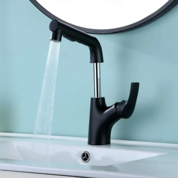 Bathroom Sink Faucet - Rotatable / Pull out Chrome / Electroplated / Painted Finishes Centerset Single Handle One HoleBath Taps