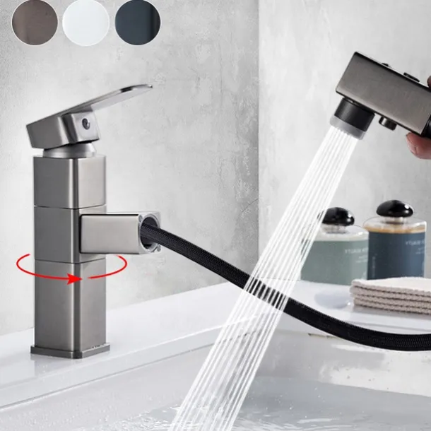 Bathroom Sink Faucet - Rotatable / Pull out / Classic Electroplated / Painted Finishes Centerset Single Handle One HoleBath Taps