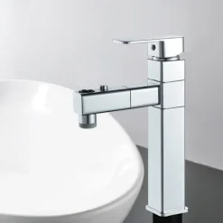 Bathroom Sink Faucet - Rotatable / Pull out / Classic Electroplated / Painted Finishes Centerset Single Handle One HoleBath Taps