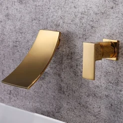 Bathroom Sink Faucet - Wall Mount / Waterfall Brushed Wall Mounted Single Handle Two HolesBath Taps